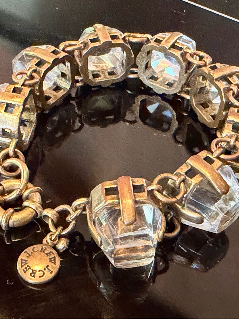 J. Crew Brass Gold-tone Bracelet with Clear Crystal Charms